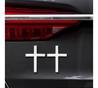 Metal Jesus Christ Cross Badge Stickers, 3D Three-Dimensional Metal Sticker, Cross Car Logo Sticker, Self Adhesive Scratch Covering Metal Cross Auto Emblem Decal for Car Body Tail (Silvery*2)