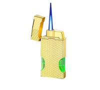 Metal Jet Torch Lighter, Windproof Jet Flame, with Transparent Air Window, Classic Flip-Top Portable Lighter, Gift for Men(Gold1)