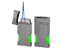 Metal Jet Torch Lighter, Windproof Jet Flame, with Transparent Air Window, Classic Flip-Top Portable Lighter, Gift for Men(Gray)