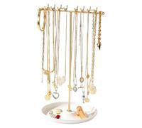 Metal Jewelry Display Tower - Modern Accessory Rack, Ornament Holding with Organization, Hooked Storage Frame, Elegant Stand Unit, Jewelry Organizer for Neatly Arranging Necklaces Rings Bracelets