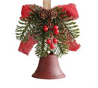 Metal Jingle Bell and Pine Cone Pair for Seasonal Decorating Use on Various Surfaces Including Trees and Entryways (red)