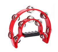 Metal Jingles Hand Held Percussion Double Row Jingles Handbell Tambourine Percussion Musical Instrument for Adults Kids Children (Red)