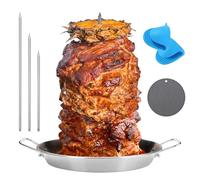 Metal Kebab Skewers Vertical Stand for BBQ, Gyros Skewer Fruit Kebab Plate 10INCH, Equipped with 3Pack Stainless Steel Spikes Silicone Mat and Oven Gloves