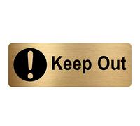 METAL Keep Out Sign-WITH IMAGE-Brushed Gold Aluminium -Safety Security Door Notice Office Shop Warehouse School Pub Cafe Restaurant Business Health Safety