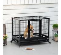 PawHut 38" Heavy Duty Metal Dog Kennel Pet Cage with Crate Tray and Wheels - Black (Medium)
