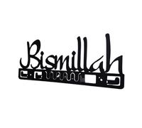 Metal Key Holder AMN-468 Bismillah Wall Mounted Hook Organizer Rack Islam Hanger Praying Room Decor Entryway Hallway Garage Doorway Muslim Gift (Black)