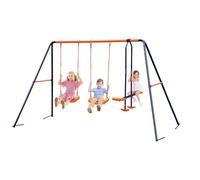 Metal Kids Garden Swing Set for Toddler, Heavy-Duty A-Frame with Double Swings and Glider,Adjustable Hanging Rope,Children Outdoor Backyard swing Set for 3+ Years Old, 200Kg