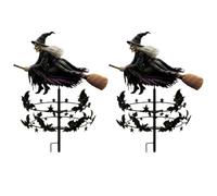 Metal Kinetic Wind Spinner Enchanted Flying Witch,The Enchanted Witch Garden Wind Spinner,Halloween Fall Outdoor Garden Stake Decor, Bat Rotatable Yard Lawn Ornament for Patio Pathway Seasonal Holiday