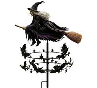 Metal Kinetic Wind Spinner Enchanted Flying Witch,The Enchanted Witch Garden Wind Spinner,Halloween Fall Outdoor Garden Stake Decor, Bat Rotatable Yard Lawn Ornament for Patio Pathway Seasonal Holiday