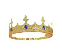 Metal King Crowns Headband for Men, Gold blue