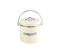 Metal Kitchen Food Waste Compost Caddy With Charcoal Filter And Lid - Odor-Free Food Recycling Countertop Bin -3L- Cream