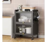 Metal Kitchen Storage Cabinet - Rolling Bakery Rack with Drop Down Door, Microwave Stand & nizer for Dining Room, Living Room, and Small Spaces.
