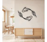 Metal Koi Fish Wall Art Decor Feng Shui Decor Minimalist Koi Art Japanese Decorations for Living Room Above the Bed Kitchen Bathroom Indoor Outdoor (Black Large)