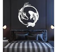 Metal Koi Fish Wall Art, Yin Yang Wall Decor, Feng Shui Decor, Metal Artwork Decoration, Modern Sculpture Home Decor for Living Room,Bedroom Hallway and Stairs Nature (White 35" L x 30" W