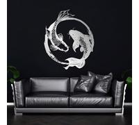 Metal Koi Fish Wall Art, Yin Yang Wall Decor, Feng Shui Decor, Metal Artwork Decoration, Modern Sculpture Home Decor for Living Room,Bedroom Hallway and Stairs Nature (Silver 28" L x 23"