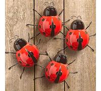 Metal Ladybugs Garden Wall Art Decor Fence Decorations for Backyard Garden Lawn Porch with Red and Black Spots Easy Hanging Yard Wall Ornament Set of 4 Outdoor Wall Decor