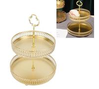 Metal Large Capacity Two Tier Serving Stand, Tiered Tray for Fruit Dessert Cake Snack, for Party, Family Gathering, or Everyday Use with Easy Assembly (Stripe Gold)