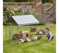 Metal Large Chicken Coop with Cover, Outdoor Rabbit Run with 4 Doors & 1 Window, Chicken Runs for Yard, Poultry Cage for Chicken Duck Rabbit Hen, 220 x 100 x 100 cm (86 x 40 x 40 in), Silver