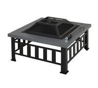 Metal Large Firepit Outdoor Square Fire Pit Brazier w/ Rain Cover