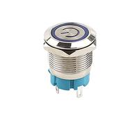 Metal Latching Push Button Switch 19mm 4 Pin DC 12V SPDT Waterproof Self-resetting Round Marine Switch with Blue LED Light for Car RV Truck Boat