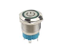 Metal Latching Push Button Switch 19mm 4 Pin DC 5V SPDT Waterproof Self-Locking Round Marine Switch with Green LED Light for Car RV Truck Boat