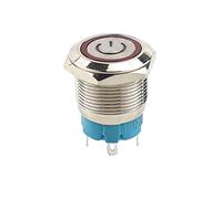 Metal Latching Push Button Switch 19mm 4 Pin DC 5V SPDT Waterproof Self-resetting Round Marine Switch with Red LED Light for Car RV Truck Boat