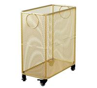 Metal Laundry Basket Cart With 4 Wheels & Ring Handles Rolling Rectangle Mesh Dirty Clothes Storage Organization Bin, For Laundry Room, Balcony, Rectangular(Gold)