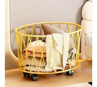 Metal Laundry Basket, Rolling Laundry Basket with Wheels, Open Design Basket for Bedroom Bathroom and Living Room Organization(Yellow)
