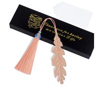 Metal Leaf Bookmark with Tassel Pendant Book Marker Decor Idea Lady Birthday Graduation Present for Teacher,Mum and Book Lover with Gift Box and Thank You Card (Rose Gold)