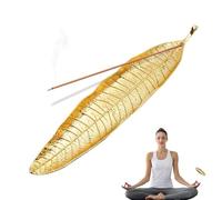 Metal Leaf Incense Burner, 20.8 cm Long Incense Holder, Incense Ash Catcher, Leaf Incense Holder Ash Catcher, Modern Stick Incense Holder, for Yoga, Meditation, Home, Office, Gold