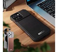 Metal Leather Frameless Aromatherapy Magnetic Case, PU Leather Shockproof Protective Cover Phone Case, Comfortable Silky Touch for iPhone 17 16 15 14 13 Series (16plus,Black)