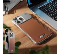 Metal Leather Frameless Aromatherapy Magnetic Case, PU Leather Shockproof Protective Cover Phone Case, Comfortable Silky Touch for iPhone 17 16 15 14 13 Series (14ProMAX,Brown)