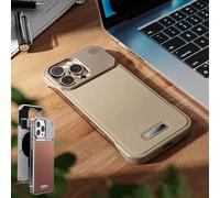 Metal Leather Frameless Aromatherapy Magnetic Case, PU Leather Shockproof Protective Cover Phone Case, Comfortable Silky Touch for iPhone 17 16 15 14 13 Series (13mini,Gold)