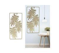 Metal Leaves Wall Sculptures Decoration Golden Rectangle Nordic Style Wall Art for Living Room Bedroom Background, Wear-Resistant, 29.5x14cm