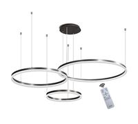 Metal LED Chandelier | 3 Circles 20+40+60cm | 45W Rings Ceiling Hanging Lamp, Dimmable Remote Control 3000-6000K, Acrylic Shade Pendant Light, Living