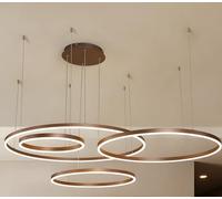 Metal LED Chandelier | 4 Circles 40+60+80+100cm | 120W Rings Ceiling Hanging Lamp, Dimmable Remote Control 3000-6000K, Acrylic Shade Pendant Light, Living Room Bedroom Foyer Dining Room Kitchen【Brown】