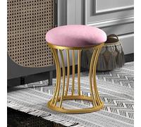 Metal Legs Round Dressing Table Stool with Anti Slip Foot Pads Ottoman for Living Room Bedroom Vanity Table,Pink-gold frame