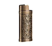 Metal Lighter Case Cover Holder Vintage Floral Stamped for BIC Full Size Lighter Case Sleeve Holder Cover Zinc Alloy Retro Flower Pattern for Travel Bar Family Supplies (Bronze)