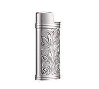 Metal Lighter Case Cover Holder Vintage Floral Stamped for BIC Full Size Lighter Case Sleeve Holder Cover Zinc Alloy Retro Flower Pattern for Travel Bar Family Supplies (Silver)
