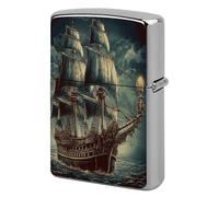 Metal Lighter Case Cover Reusable Flip Top Lighter Sleeve Double Sided Windproof & Waterproof Cigarette Holder Portable Pocket Nautical Vintage Sailing Pirate Ship Lighters Pouch for Dad Boyfriend Hus