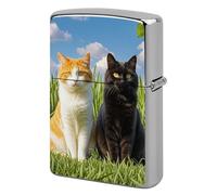Metal Lighter Case Cover Reusable Flip Top Lighter Sleeve Double Sided Windproof & Waterproof Cigarette Holder Portable Pocket Cat on The Grass Lighters Pouch for Dad Boyfriend Husband