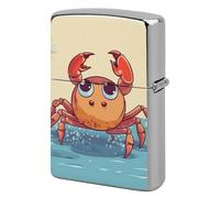 Metal Lighter Case Cover Reusable Flip Top Lighter Sleeve Double Sided Windproof & Waterproof Cigarette Holder Portable Pocket Summer Cartoon Crab Lighters Pouch for Dad Boyfriend Husband