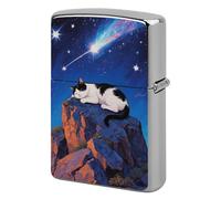 Metal Lighter Case Cover Reusable Flip Top Lighter Sleeve Double Sided Windproof & Waterproof Cigarette Holder Portable Pocket Sleep Cat Lighters Pouch for Dad Boyfriend Husband