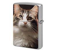 Metal Lighter Case Cover Reusable Flip Top Lighter Sleeve Double Sided Windproof & Waterproof Cigarette Holder Portable Pocket Cat Lighters Pouch for Dad Boyfriend Husband