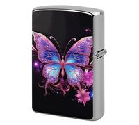 Metal Lighter Case Cover Reusable Flip Top Lighter Sleeve Double Sided Windproof & Waterproof Cigarette Holder Portable Pocket Purple Butterfly Flower Lighters Pouch for Dad Boyfriend Husband