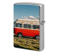 Metal Lighter Case Cover Reusable Flip Top Lighter Sleeve Double Sided Windproof & Waterproof Cigarette Holder Portable Pocket Happy Bus Camper Lighters Pouch for Dad Boyfriend Husband