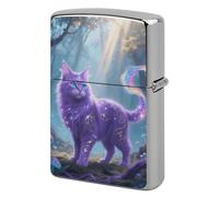 Metal Lighter Case Cover Reusable Flip Top Lighter Sleeve Double Sided Windproof & Waterproof Cigarette Holder Portable Pocket Fantasy Cat Lighters Pouch for Dad Boyfriend Husband