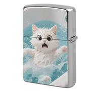 Metal Lighter Case Cover Reusable Flip Top Lighter Sleeve Double Sided Windproof & Waterproof Cigarette Holder Portable Pocket Funny Cat in Water Lighters Pouch for Dad Boyfriend Husband