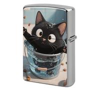 Metal Lighter Case Cover Reusable Flip Top Lighter Sleeve Double Sided Windproof & Waterproof Cigarette Holder Portable Pocket Black Cat Lighters Pouch for Dad Boyfriend Husband