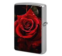Metal Lighter Case Cover Reusable Flip Top Lighter Sleeve Double Sided Windproof & Waterproof Cigarette Holder Portable Pocket Red Rose Lighters Pouch for Dad Boyfriend Husband